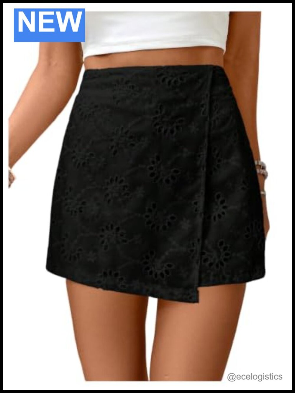 Women's Boho High Waisted Wrap Skorts with Eyelet Embroidery Hollow Out Summer